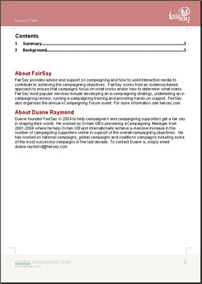 FairSay report table of contents page