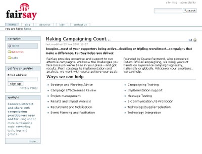FairSay website 2004-8: homepage