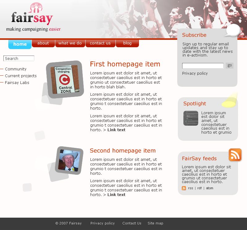 FairSay website proposed: homepage