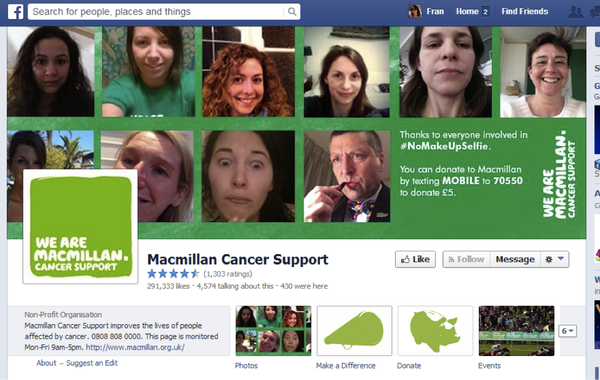 Macmillan Cancer Support Facebook page screenshot
